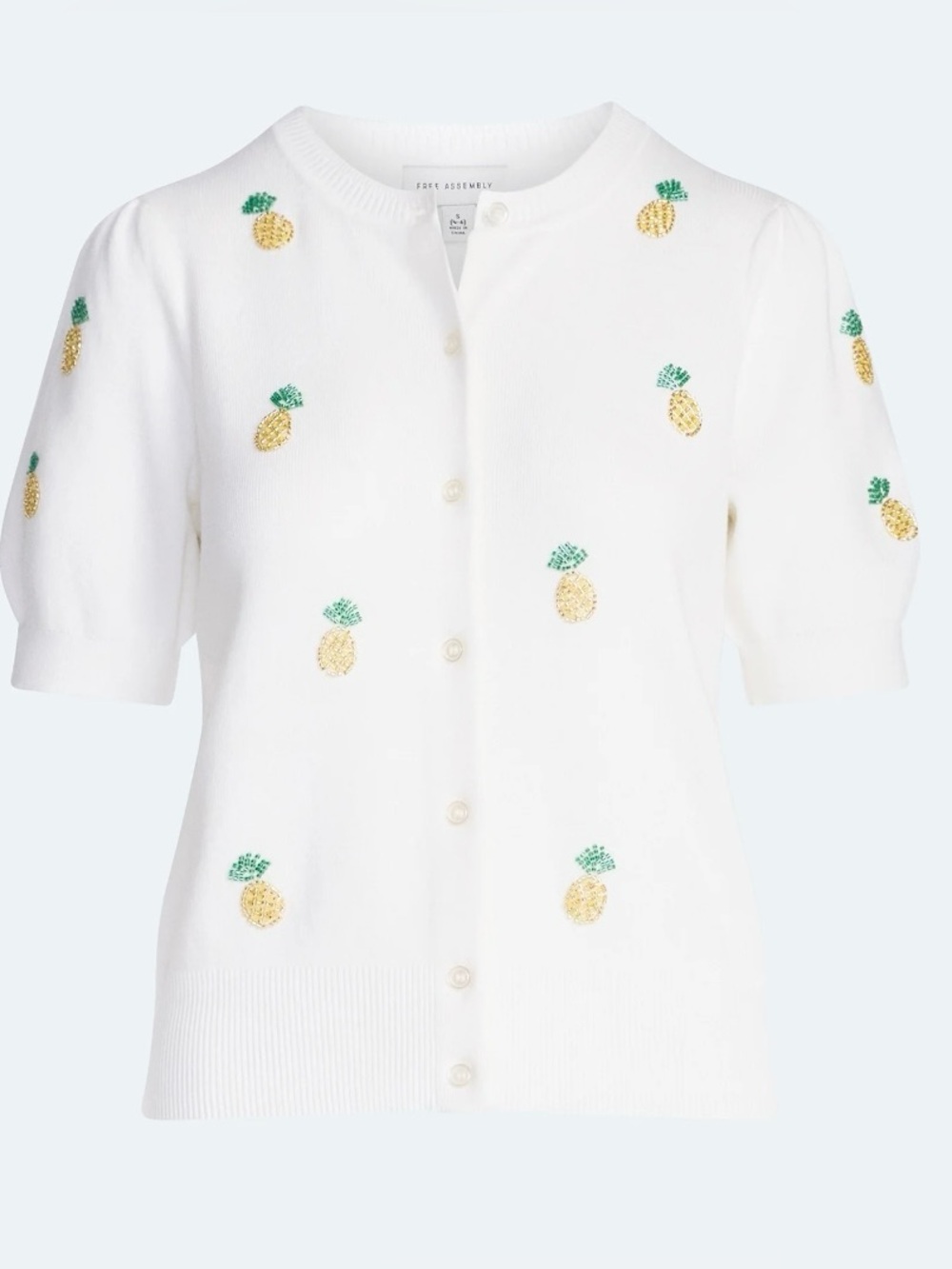 NWT Free Assembly XL Beaded Pineapple Puff Sleeve Cardigan Sweater